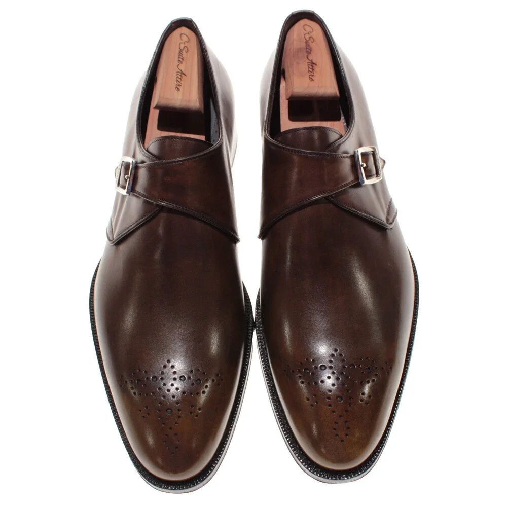 Di Bianco NWD Single Monk Strap Dress Shoes Size 9 US in Brown Leather